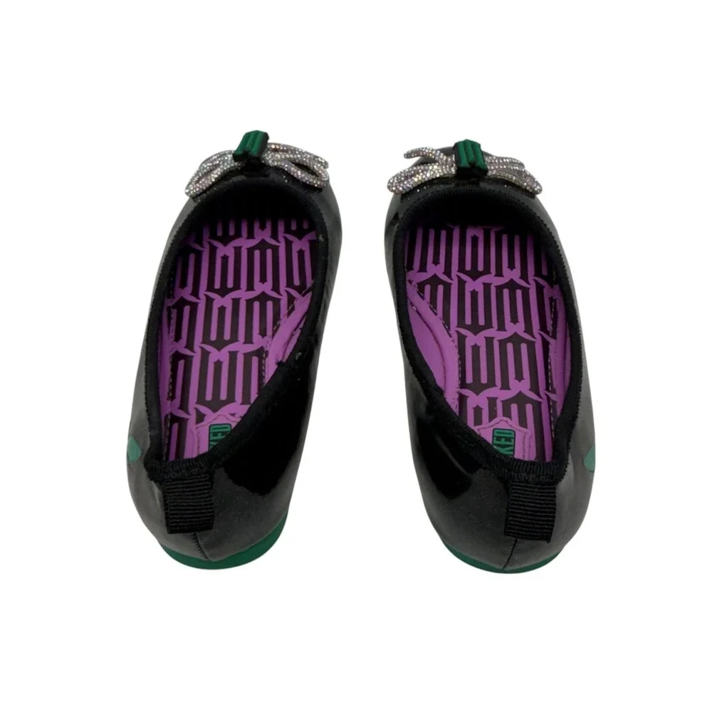 Wicked Flat Shoes Kids Size 11 Monkey Logo Rhinestone Bow Black Purple Green